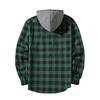 Fall Spring Men Shirt Hooded Drawstring Long Sleeves Color Matching Plaid Print Single-breasted Daily Wear School