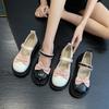 Fashion Lolita Shoes Women's High Heels Thick-soled Mary Jane Buckle Strap Mary Jane Shoes Cross Strap Girls Bow Casual Kawaii Shoes