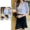 Fashion Blouse Office White Short Sleeve Shirt White Blouse Loose Fit Neat Plain Casual Office Wear Summer OL Commuting Blue L [Bolan Verl] Women's