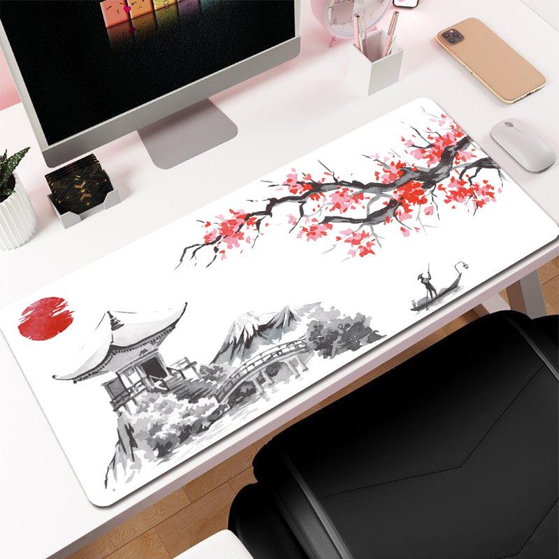 Ink Cherry Blossom Mouse Pad Large Office Desk Pad Life Black and White Series Mouse Pad Rubber Non-slip