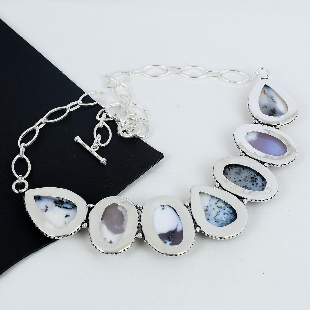 Ожерелье из серебра 925 пробы с опалом и дендритом, серебряное ожерелье с опалом и дендритом для жены, ожерелье унисекс, подарок на День благодарения