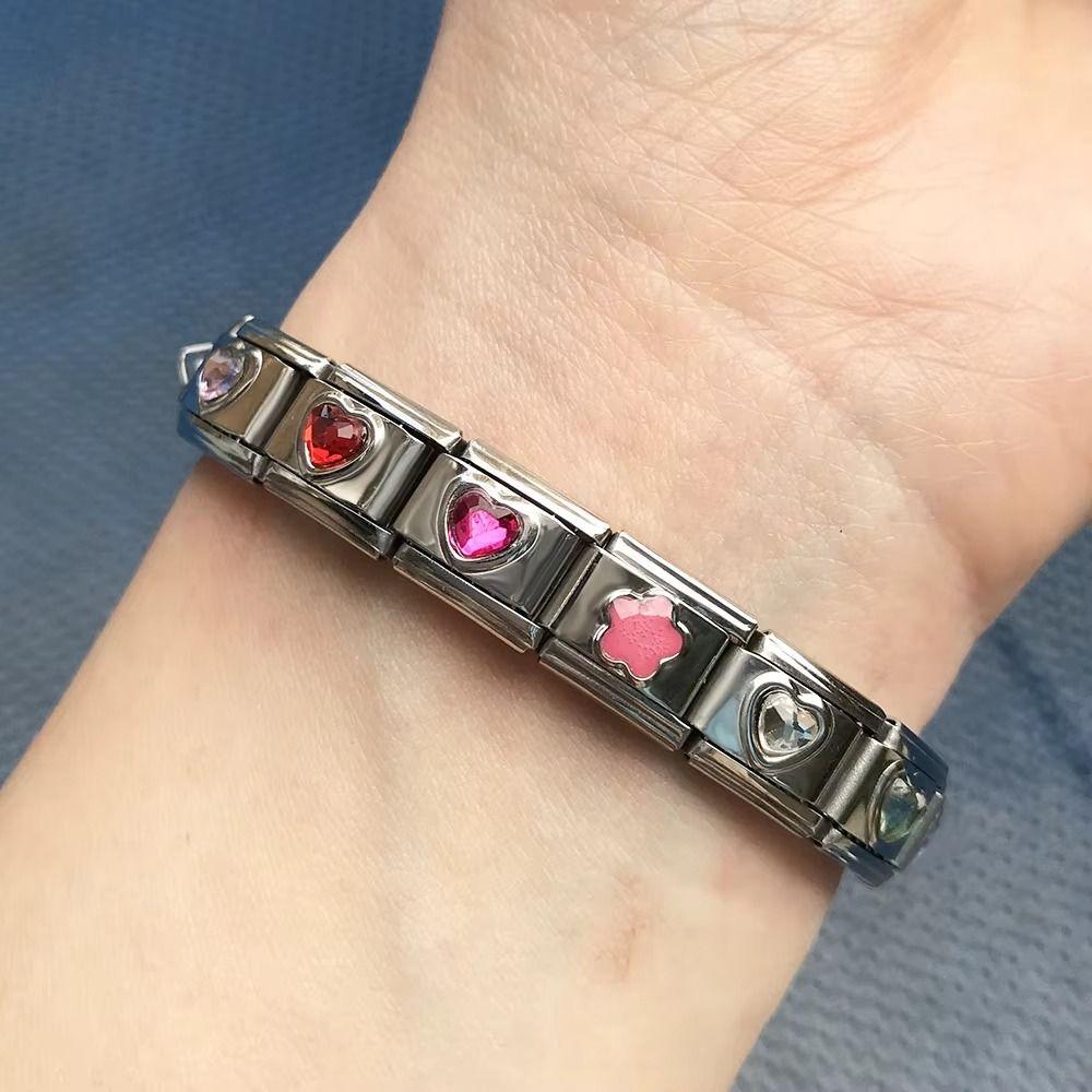 DIY Jewelry Bracelet Module Heart Colorful Zirconia Bracelets Making Tool 9mm Italian Charm Link Bracelet Making Accessories