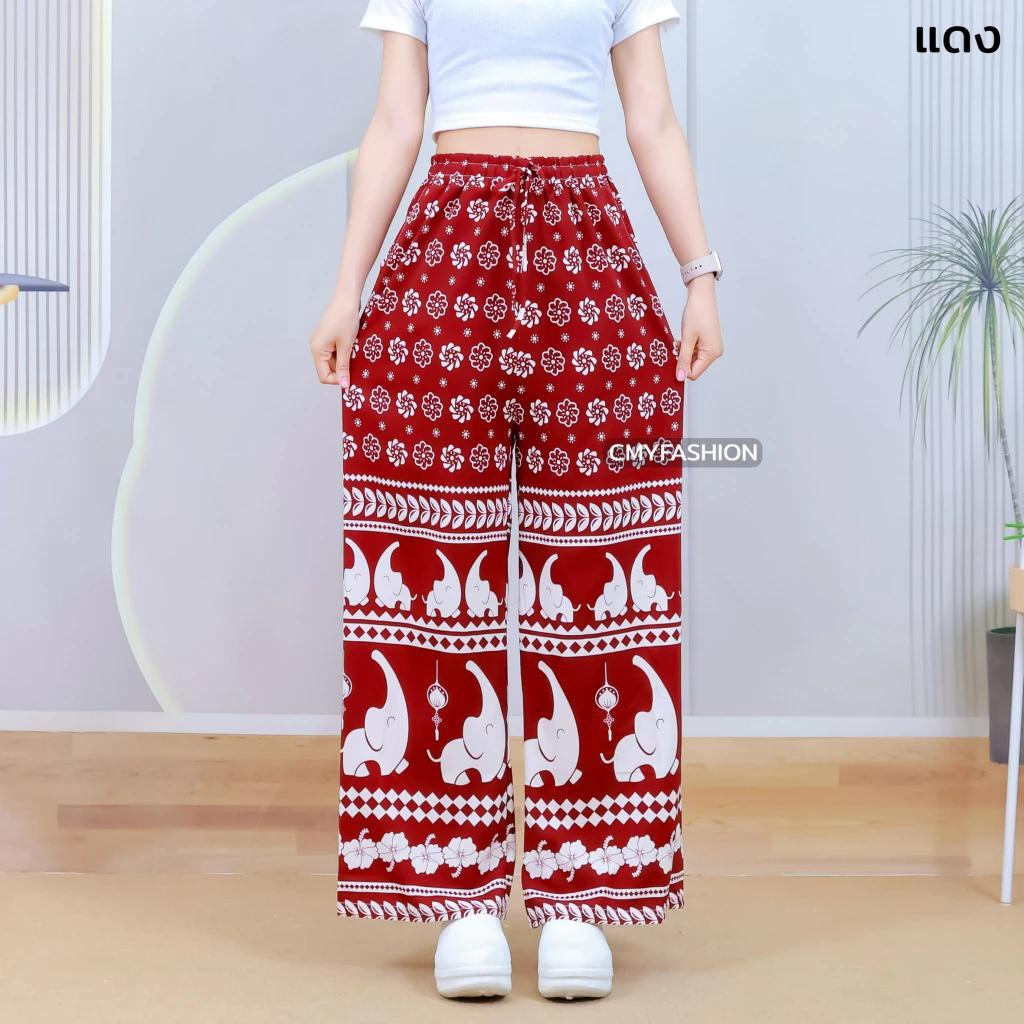 Длинные брюки-слоны Регулируемая эластичная высокая талия Веревка Женские Мужские Унисекс Принт Таиланд Повседневная уличная одежда Пляж Бохо Ретро Винтаж