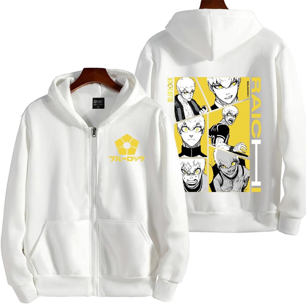 Аниме Blue Lock Райти Джинго Графическое Худи с Капюшоном Мужские Манга Толстовки на Молнии Повседневная Свободная Толстовка Харадзюку Мужская Флисовая Куртка на Молнии