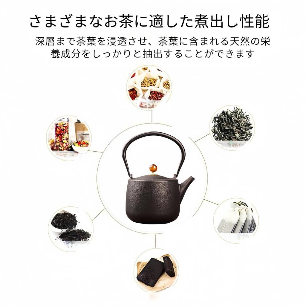 OULOVECO Cast Iron Teapot, 1200ml Capacity, Large Capacity, Suitable for Direct Heat and Induction Cooktops, Includes 304 Stainless Steel Filter,