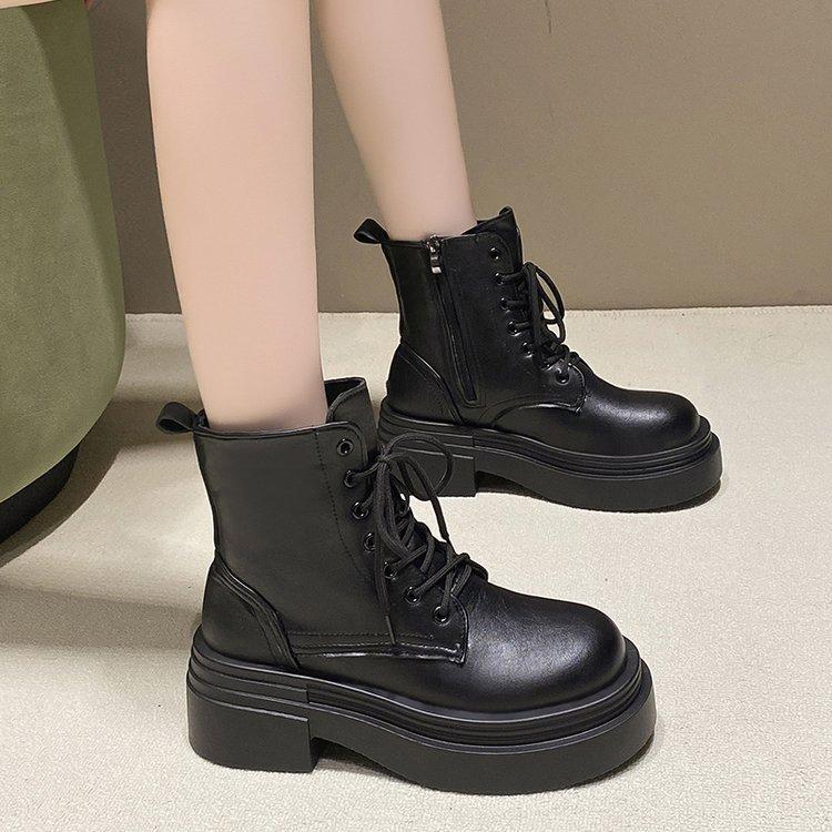 Осенние и зимние сапоги с толстой подошвой, увеличивающие рост, женские, столетние, бархатные, короткие сапоги в английском стиле, тонкие сапоги, зимние сапоги из хлопка