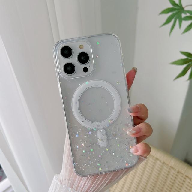 Прозрачный чехол для телефона Magsafe с блестками и блестками для Iphone 14 13 12 11 Pro Max, мягкий эпоксидный чехол с блестками и звездами