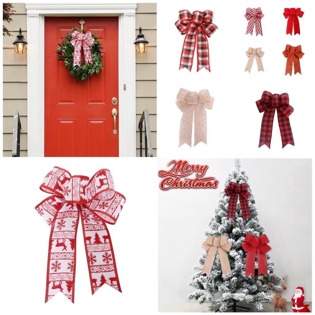 Christmas Decorations Red Plush Striped Burlap Bow Festive Holiday Wreath And Tree Ornament