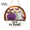 Halloween Door Sign Layered Round Hanger, 3D Pumpkin Ghost Owl Wood Welcome Sign, Handmade Farmhouse Front Wall Hanging Decor for Home Store