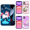 Милый чехол для телефона с мультяшным единорогом для Apple iPhone 12 13 Mini 11 14 15 Pro Max 7 8 Plus X XR XS SE 2020 2022 черный силиконовый чехол