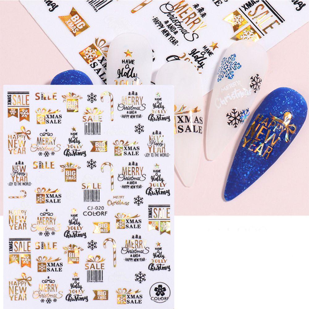 Manicure New Year Xmas Santa Claus Elk Gold White 3D Glitter Holographics Nail Stickers