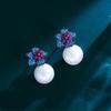 Design Sense Pearl Flower Sweet Temperament Stud Earrings Camellia Three-Dimensional Pearl Earrings Earrings
