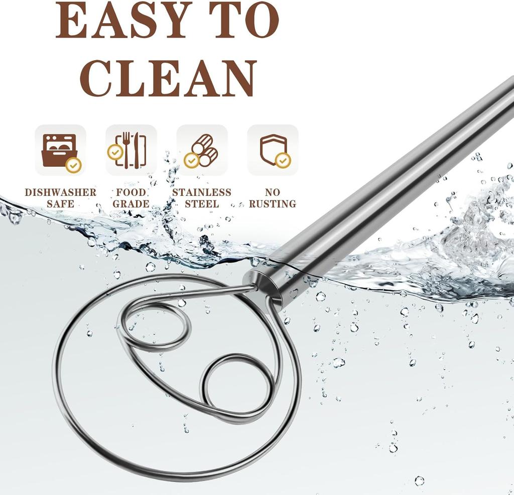 Датская венчик для теста из нержавеющей стали, безопасный для посудомоечной машины, ручной инструмент для замешивания теста для голландского хлеба, пиццы, выпечки, теста для торта