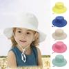 Summer Children Hat Big Brim Unisex Windproof Fixed Strap Sun Protection Anti-UV Breathable Portable Camping Beach Travel Sun Hat Cap