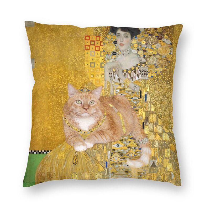 Lovely Cartoon Klimt Style Cat Kitten Throw Pillow Cover Home Decor Square Gold Animal Art Cushion Cover 45X45Cm For Living Room