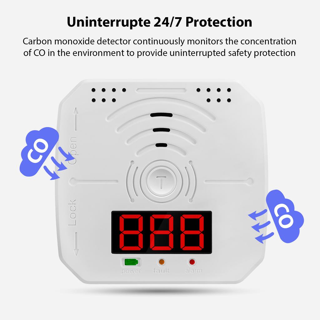2 Packs Carbon Monoxide Detectors Portable CO Alarm Detector Monitor with LCD Digital Display Sound