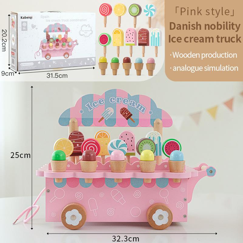 Children'S Play House Danish Noble Ice Cream Trolley Set Wooden Simulation Ice Cream Ice Cream Toy