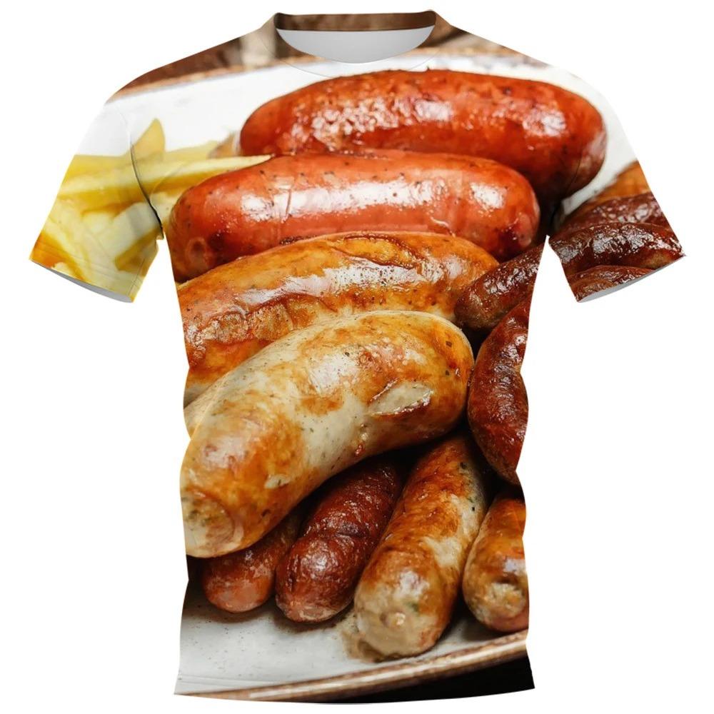 Delicious Food Fashionable Harajuku Style 3D Digital Printed Men's Round Neck Short Sleeved T-shirt