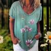 Fashion Women'S T-Shirt 3d Flowers Print Clothing V-Neck Short Sleeve Tops Summer Harajuku Ladies Pullover Oversized Female Tees