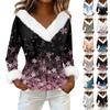 Women's T Shirt Tee Print Shirt Long Sleeve Party Fleece Collar V Neck Top