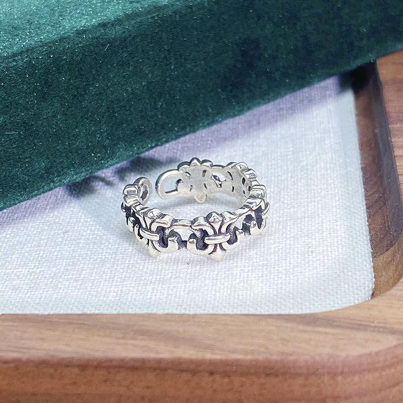 [Jewelry Collection] Retro Personality Medieval Iris Cross Open Ring Light Luxury High-End Ring Woman