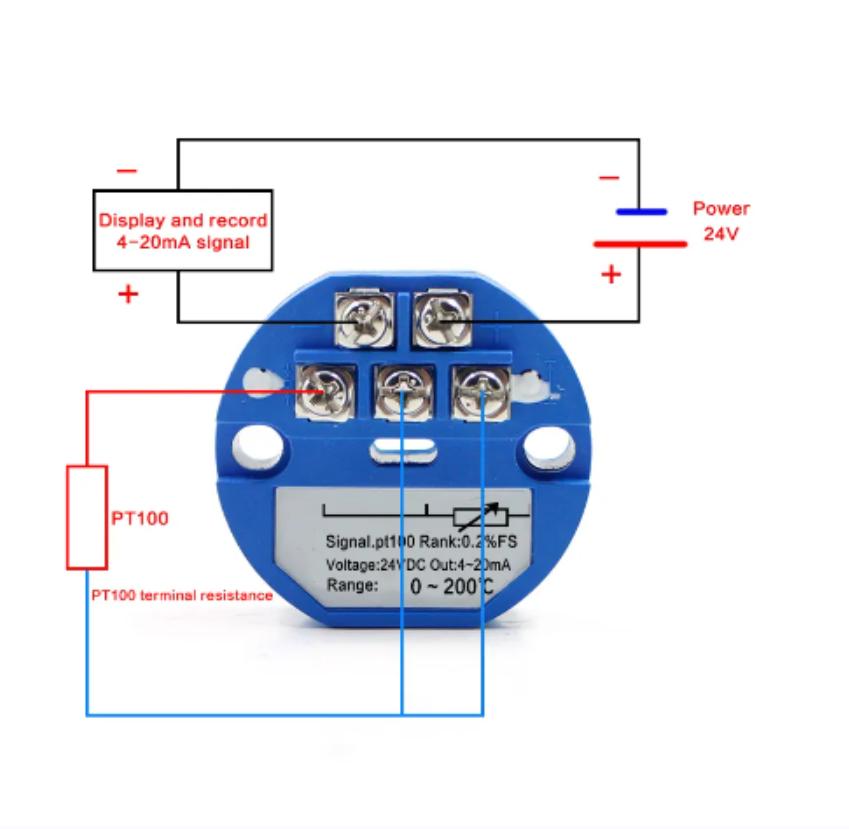 Датчик-передатчик температуры PT100 0-600℃, выход 4-20 мА, DC24V