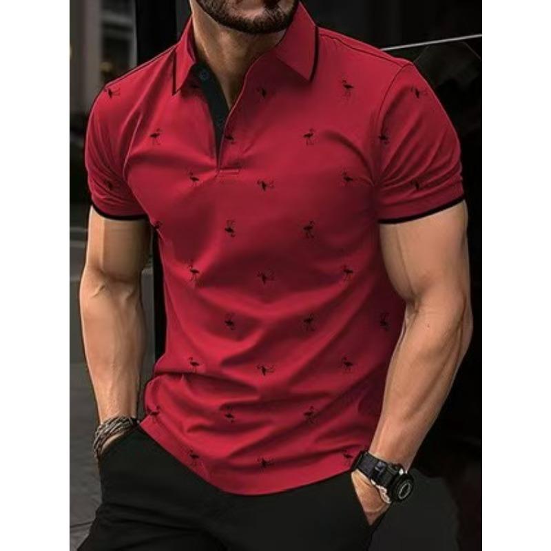 Men's Polo Shirts Short Sleeve Print Golf Shirts Fashion Casual Beach Collared T-Shirts