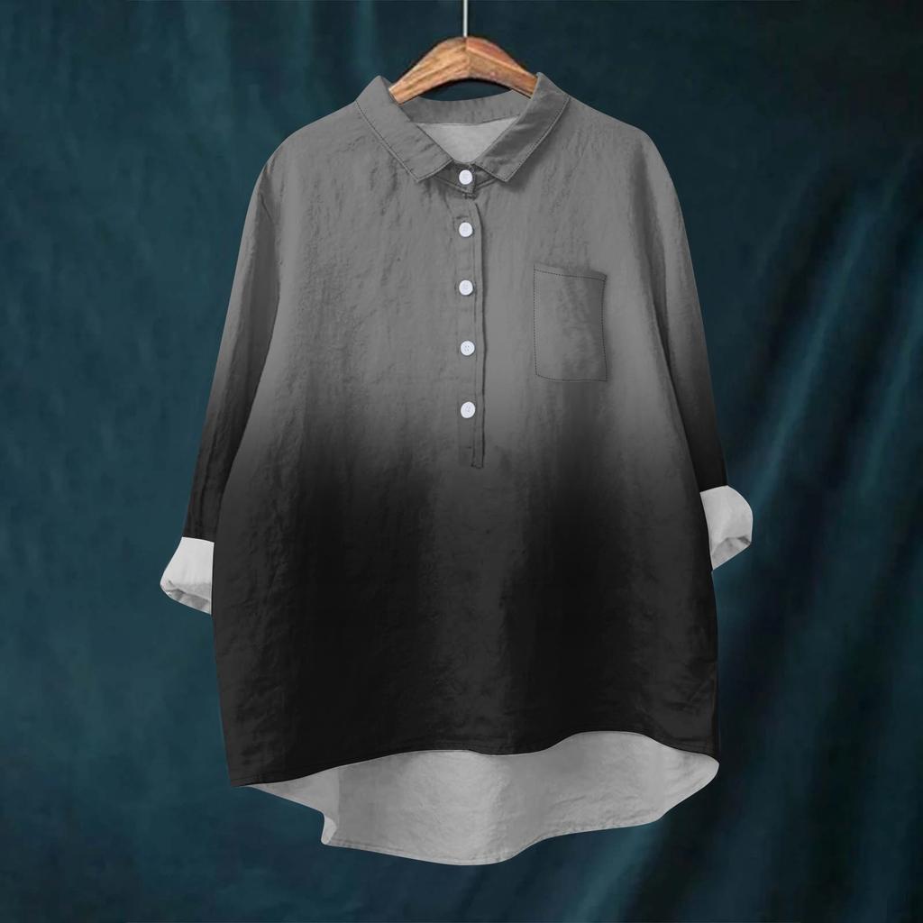 Женская рубашка-блузка с длинными рукавами и принтом на пуговицах, повседневный подол, нестандартный воротник рубашки