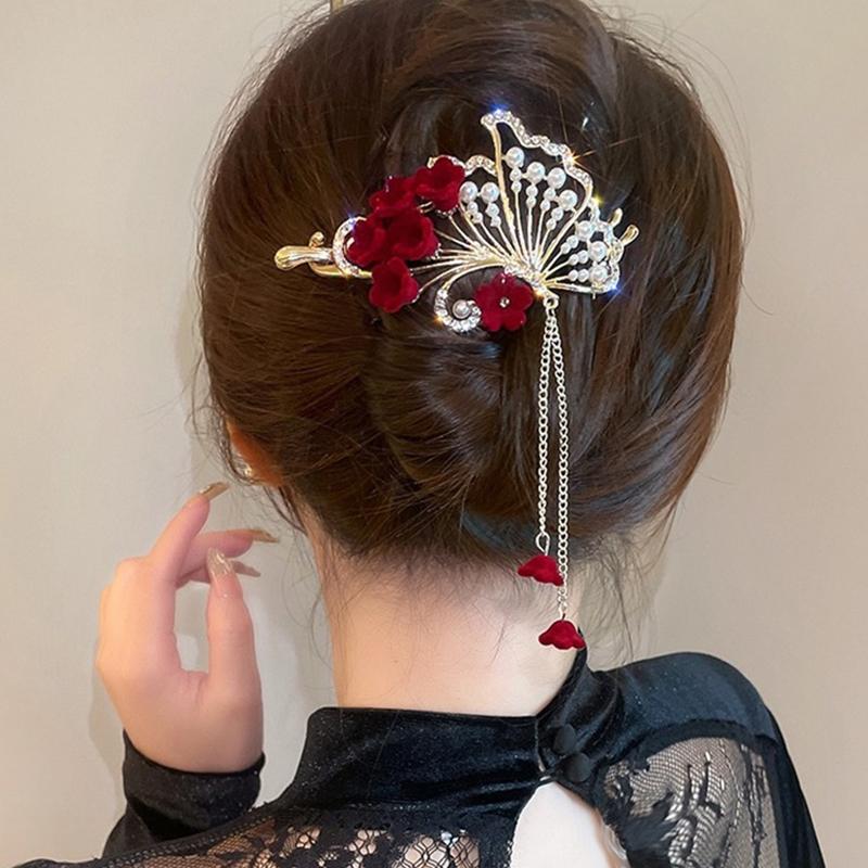 Красная роза заколка для волос бабочка заколка для волос когти женская шпилька кисточка таблетка головка конский хвост пряжка заколка аксессуары для волос