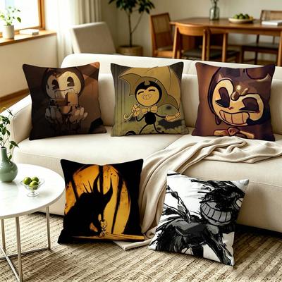 CClassic Indie Horror Game BATIM Bendy Pillow Case Square DoubleSided Sofa Cushion Cover Bedroom Bedside Pillow