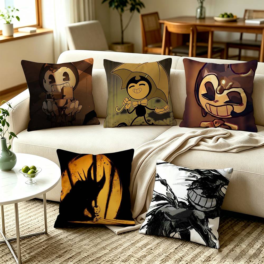 CClassic Indie Horror Game BATIM Bendy Pillow Case Square DoubleSided Sofa Cushion Cover Bedroom Bedside Pillow