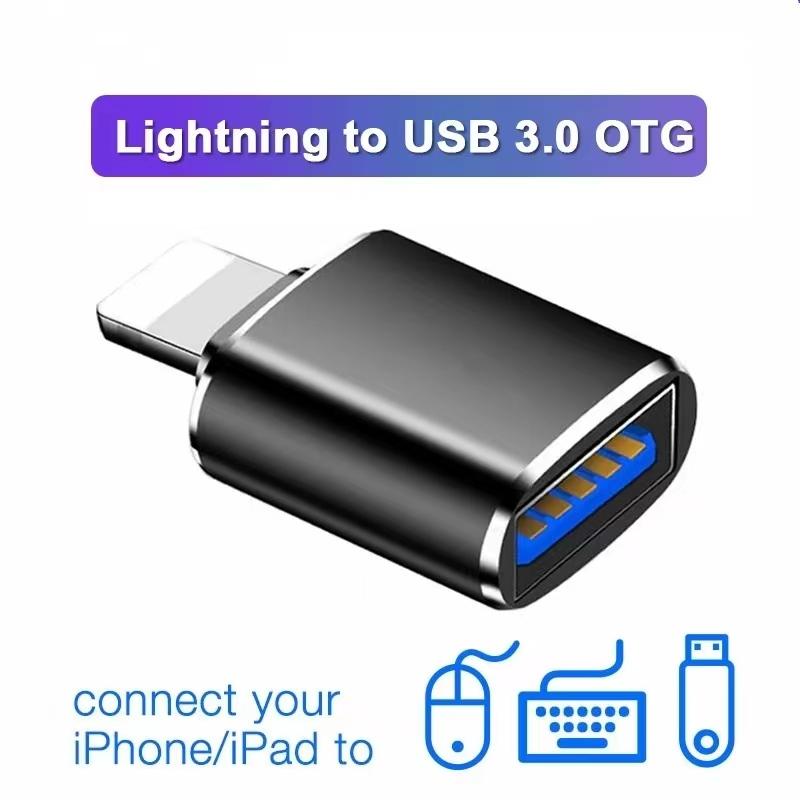 Адаптер освещения к USB OTG для iPhone 14, 13, 12, 11 X Xs Pro Max 7, 8 Plus 12 Mini iPad iOS 17, 16, 15, 14, 13, преобразователь данных, адаптер для камеры U, диск