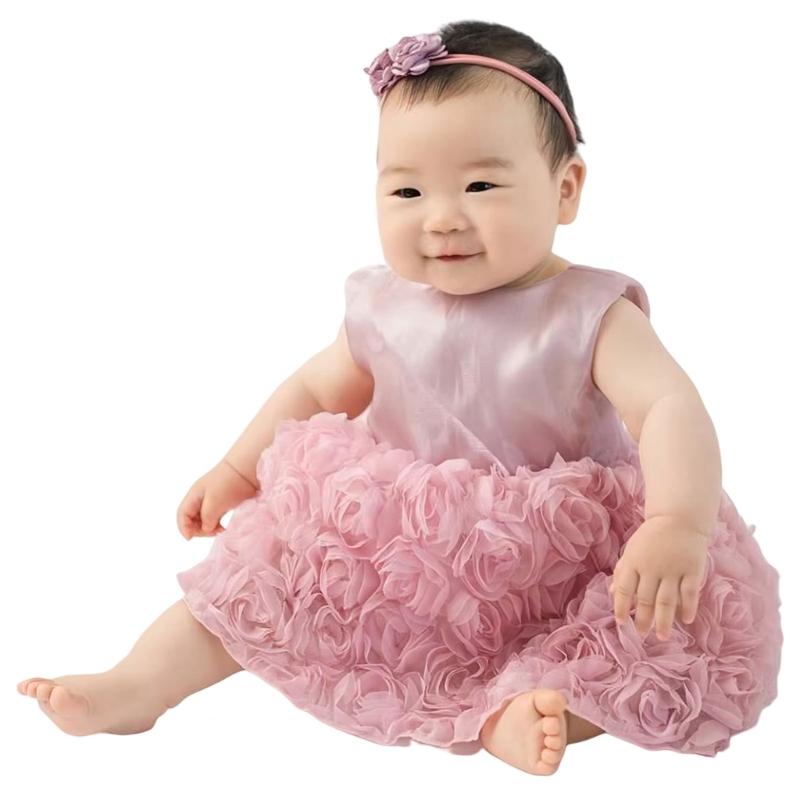 Детское платье с цветами и повязка на голову с розой, набор фотоодежды, реквизит для фотосессии, подарки для новорожденных на праздник, для детской фотографии