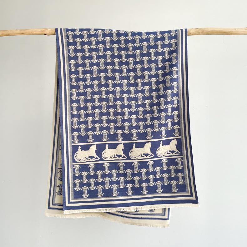 Classic Fashion Letter Thousand Birds Grid Imitation Cashmere Scarf Women's Winter Thickened Double Sided Air Conditioning Shawl Scarf Women's