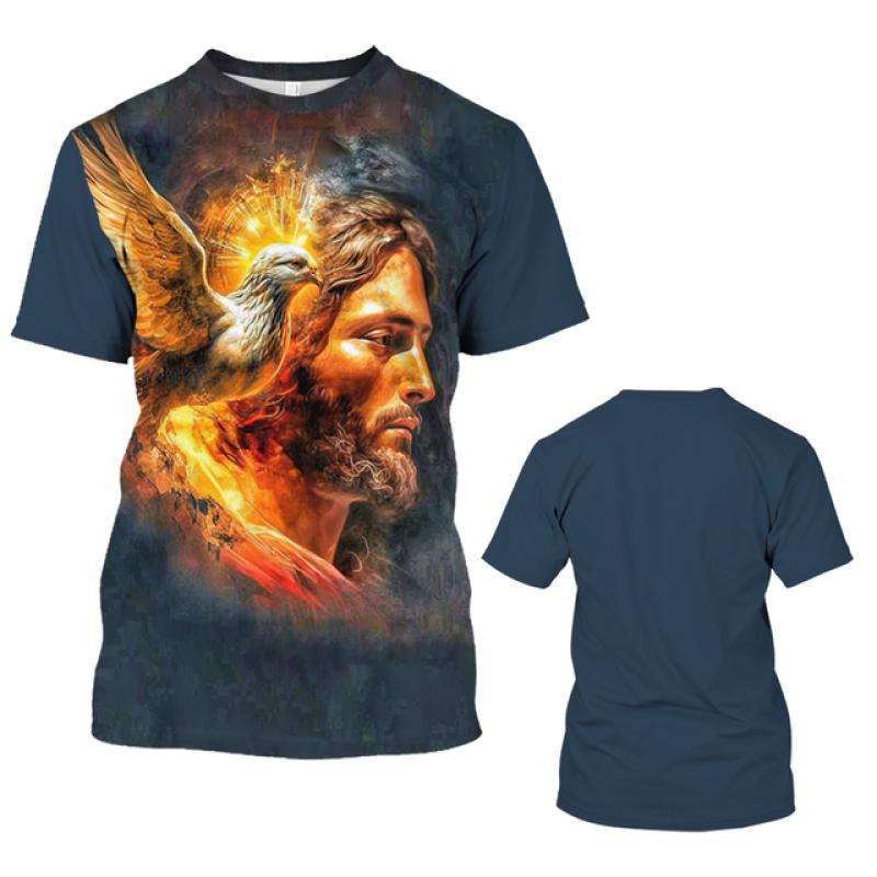 Fashion Jesus 3D Print T Shirt For Men Street Trend Short Sleeves Top Summer Oversized T-Shirt Clothes Casual O-neck Sweatshirt