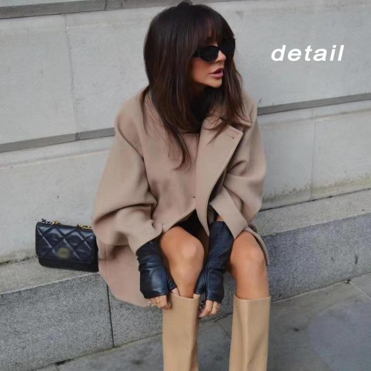 Женское элегантное зимнее шерстяное пальто, утолщенное, свободного кроя, с длинными рукавами, однобортное, повседневная куртка с воротником для моды Европы и Соединенных Штатов