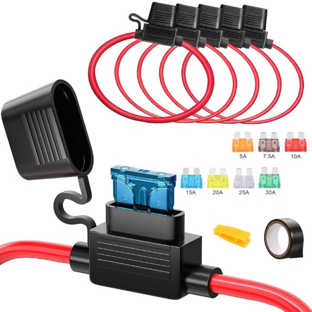 5 PCS 12AWG With 16AWG Fuse Holder Car Modified Car Yacht RV Ship Fuse Holder Waterproof Mini Blade Adapter Splash-proof Box