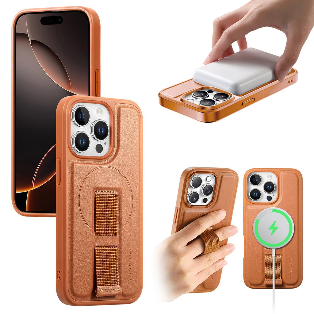 For iPhone 15 Pro Max Magnetic Case CASENEO Wristband PU Leather+PC Shockproof Phone Cover