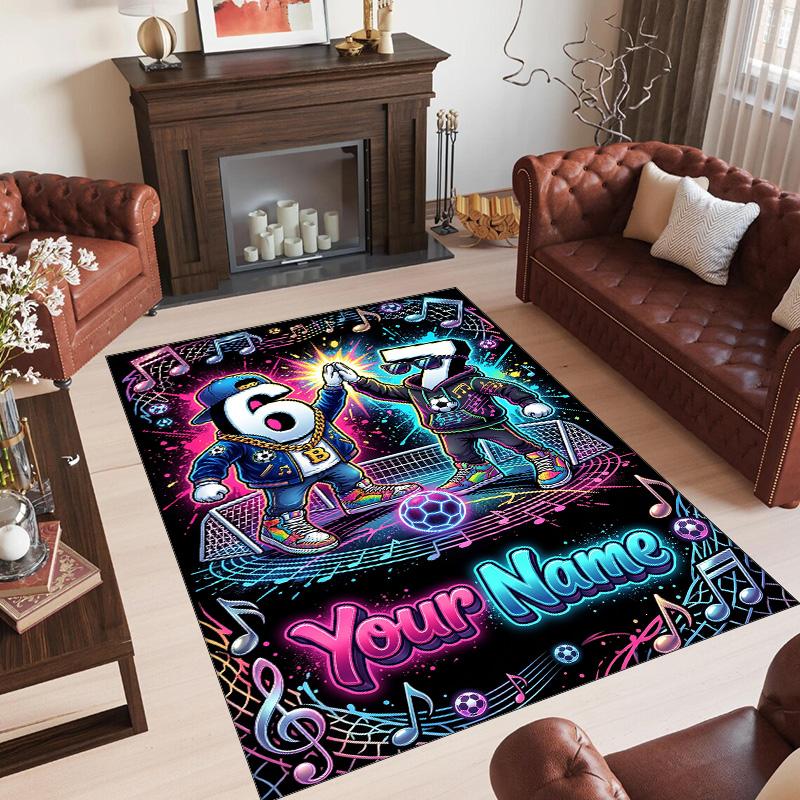 Music Theme Crystal Velvet Rug Personalized Custom Name Text Soft Floor Mat Home Decor