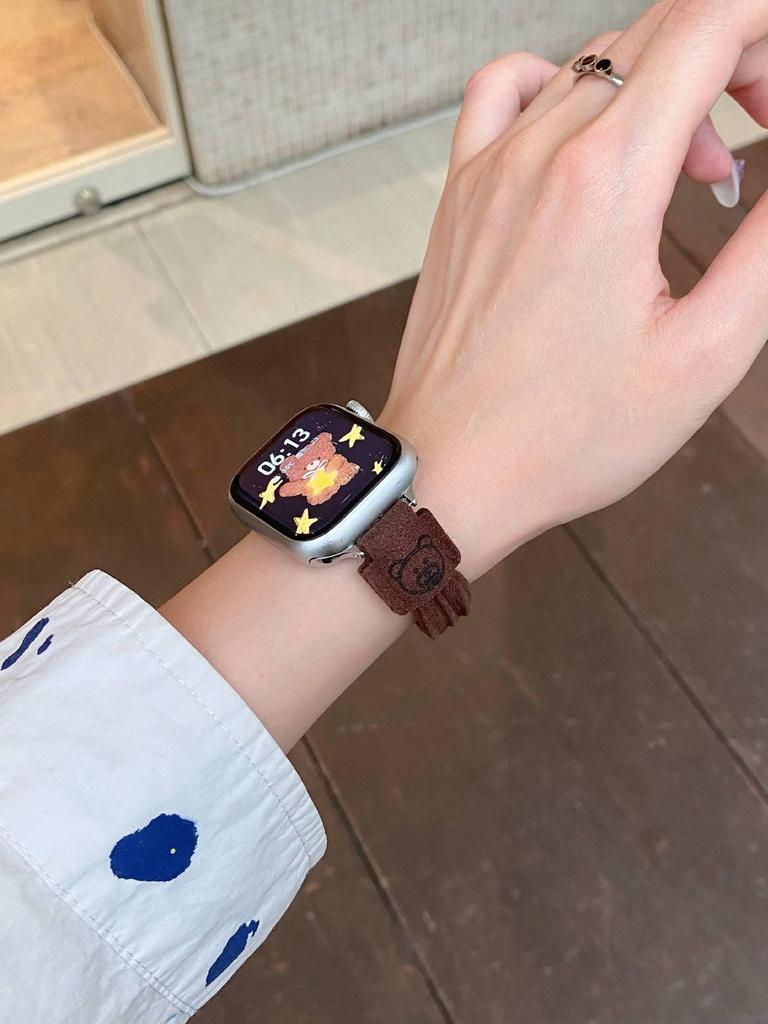 Совместимый ремешок для Apple Watch S10, Ultra, iWatch 9876 поколений и SE - Дизайн «Маленький медвежонок», стиль резинки для волос.