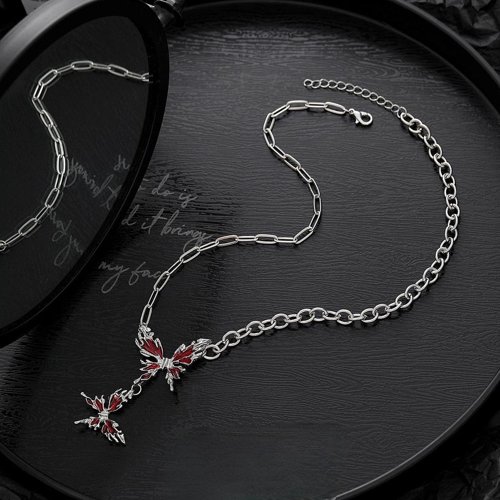 Красная Бабочка Панк Ожерелье на Ключицы - Стильный и Универсальный Аксессуар Легкой Роскоши