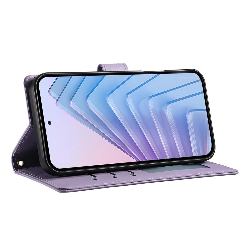 For Oppo Reno15 F 5G Wallet Case Rhombus Stitching Stand Leather Phone Cover with Long / Short Strap