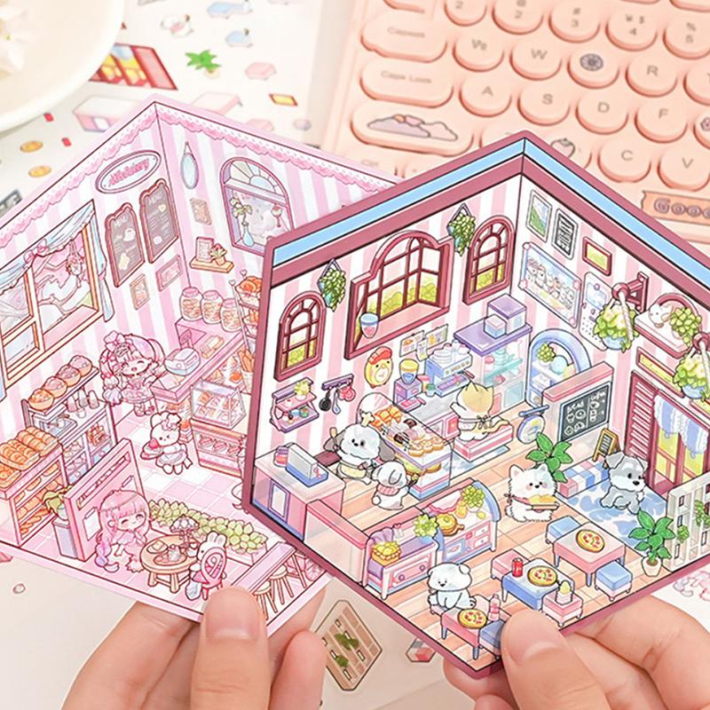1 набор мультяшных ресторанных миниатюрных сцен для пекарни, 3D-наклеек для ландшафтного дизайна, визуальные трехмерные наклейки для укладки