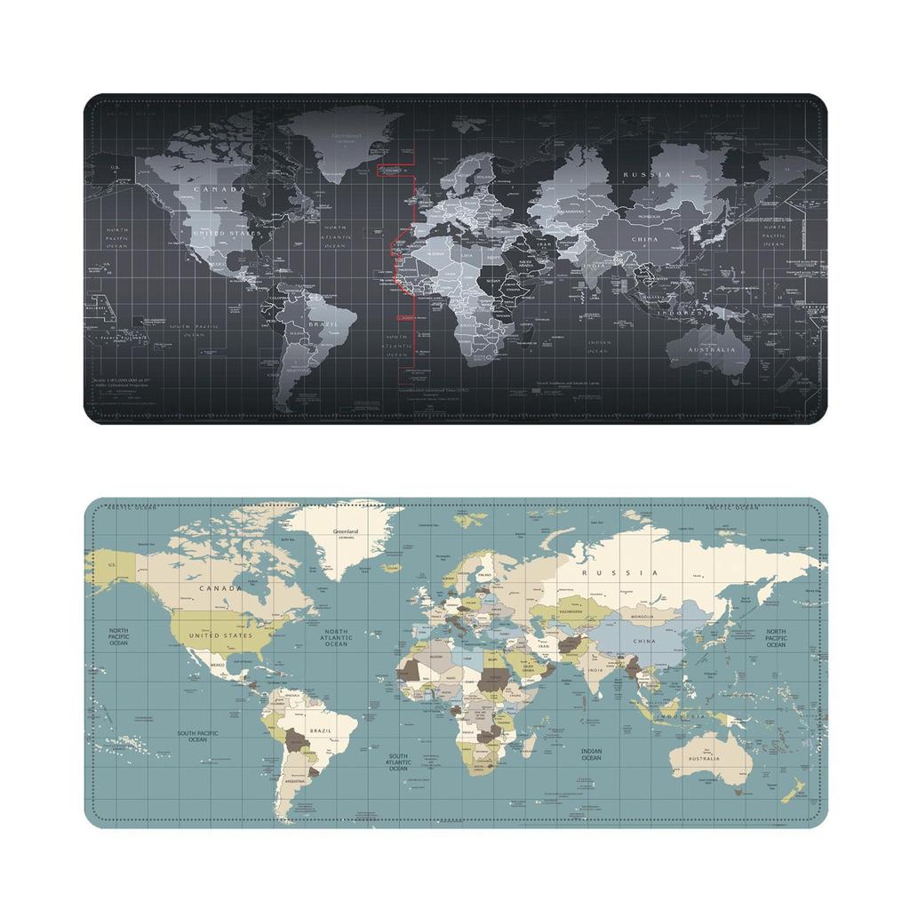 Очень большой черный коврик для мыши с картой мира, устойчивый к грязи, с фиксирующим краем