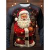 Spring and Autumn Round Neck 3D Santa Claus and Snow Scene Printed Top Fashionable Casual Long Sleeved Men's T-shirts