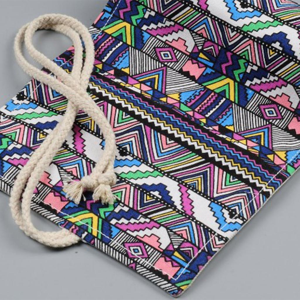 Pencil Wrap Roll Up 72 Slots  Ethnic Style Soft Thick Canvas Pen Curtain for Artist Author Chi