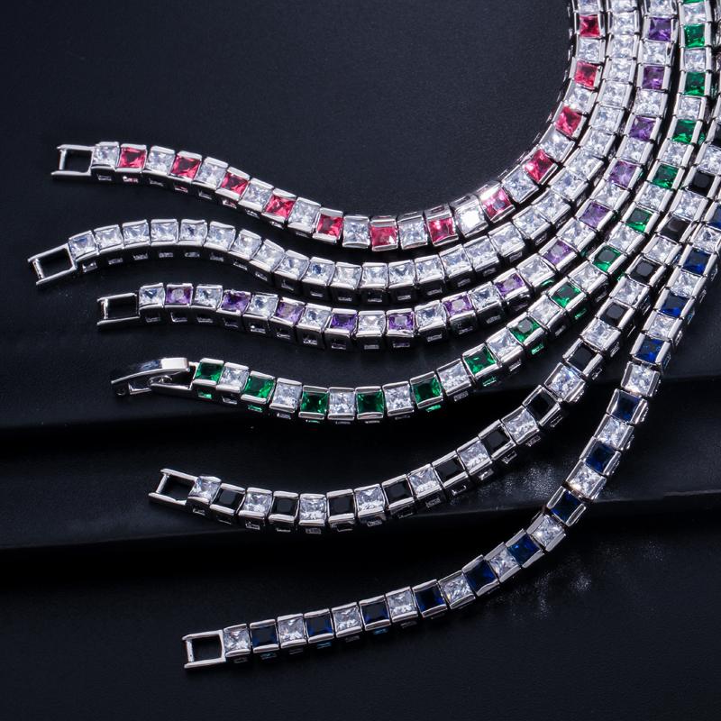 WWJ Elegant Princess Cut Royal Blue Zircon Tennis Bracelets Bangles for Women