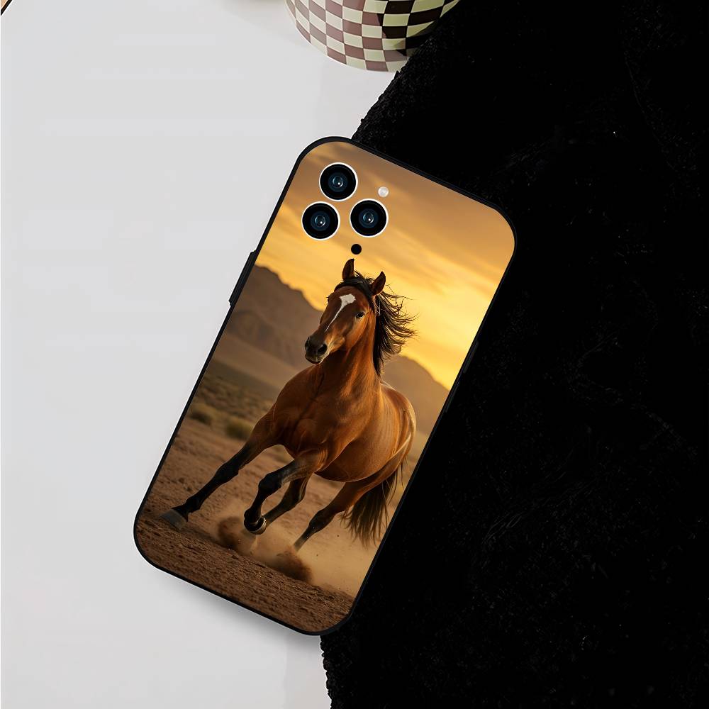 Животное Скачущая Лошадь Для IPhone 13,17,11,12,16,14,15,Plus,Pro Max Мягкий Силиконовый Черный Чехол Для Телефона