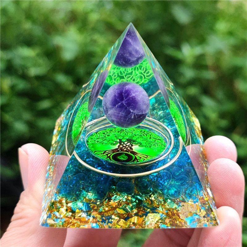 Orgonite Chakra Energy Pyramid Amethyst Crystal Home Decor Meditation Ornament Craft Gift