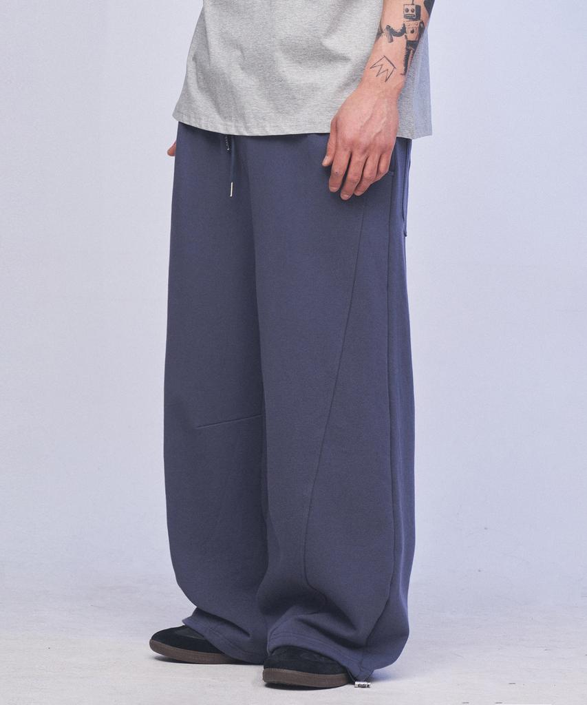 SOMEPLACE MAN Embroidered Detail Curved Wide Cut Sweatshirt String Training Pants _3 Colors